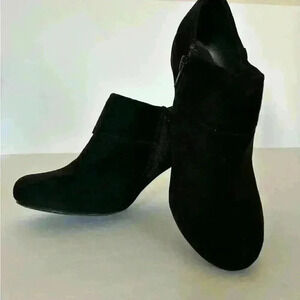 Amelia Grace Black Suede Wedge Booties